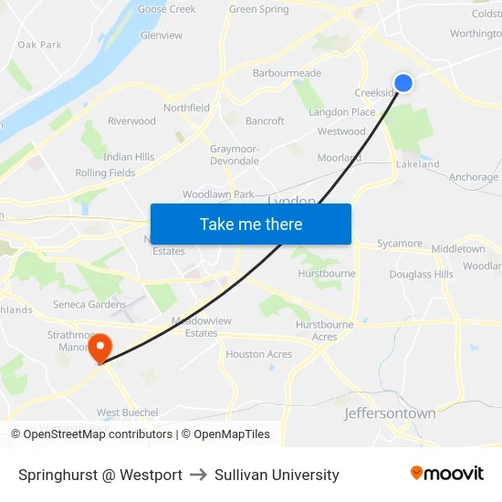 Springhurst @ Westport to Sullivan University map