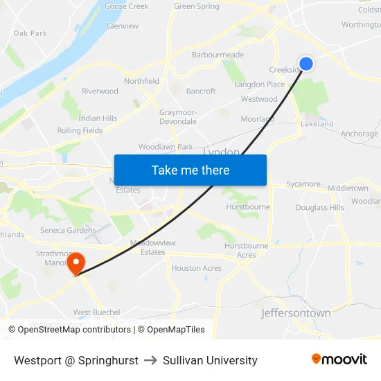 Westport @ Springhurst to Sullivan University map