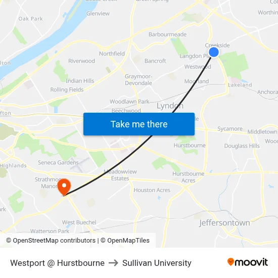 Westport @ Hurstbourne to Sullivan University map