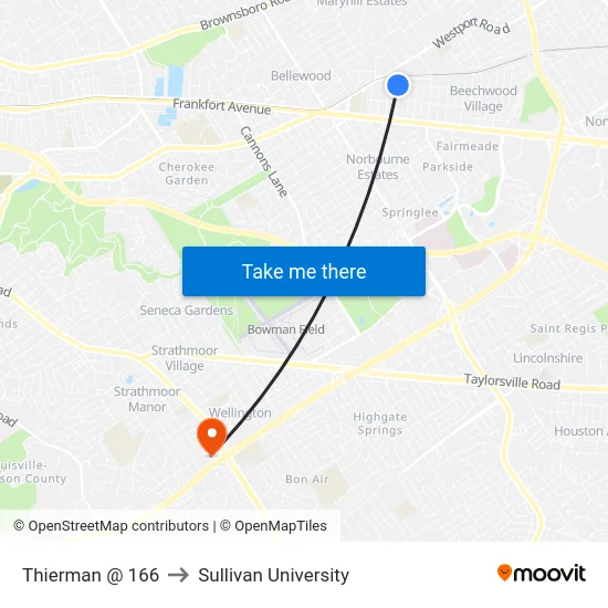 Thierman @ 166 to Sullivan University map