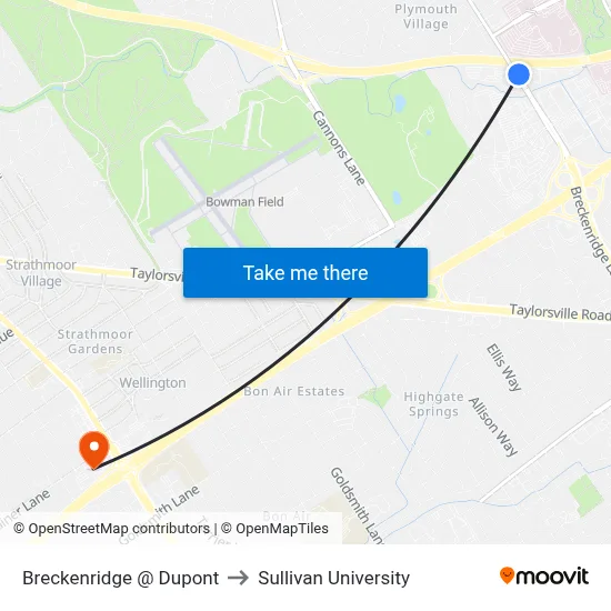 Breckenridge @ Dupont to Sullivan University map