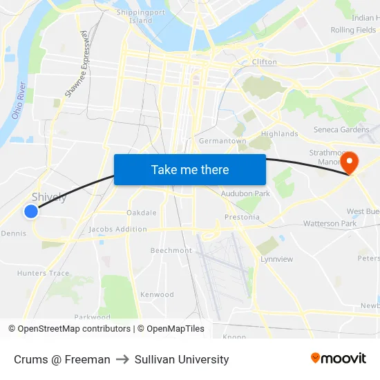 Crums @ Freeman to Sullivan University map