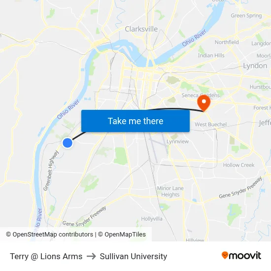 Terry @ Lions Arms to Sullivan University map
