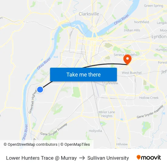 Lower Hunters Trace @ Murray to Sullivan University map