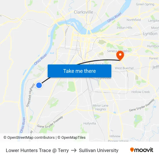 Lower Hunters Trace @ Terry to Sullivan University map