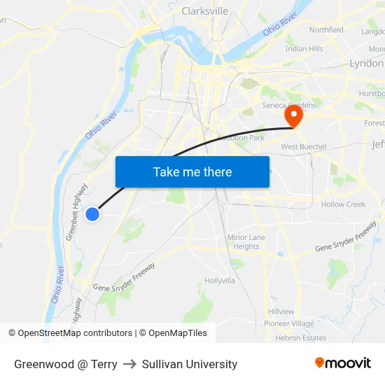 Greenwood @ Terry to Sullivan University map