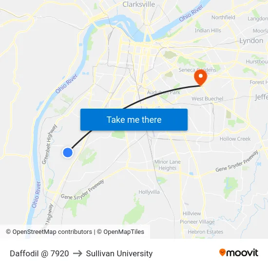 Daffodil @ 7920 to Sullivan University map