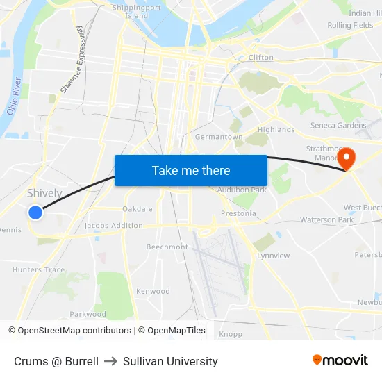 Crums @ Burrell to Sullivan University map