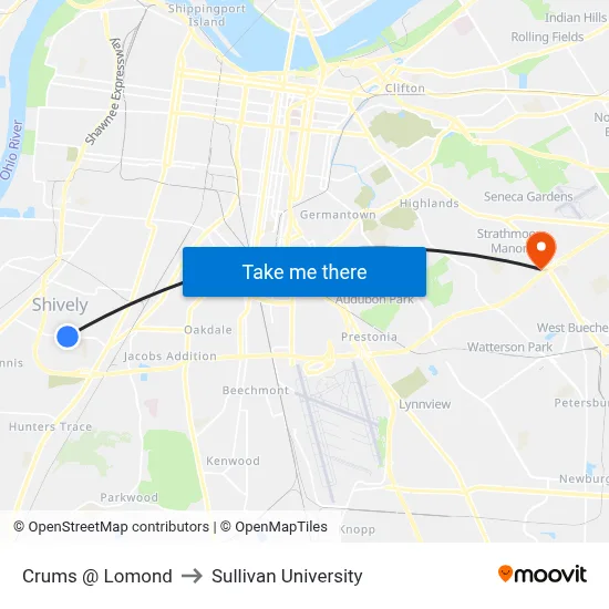 Crums @ Lomond to Sullivan University map