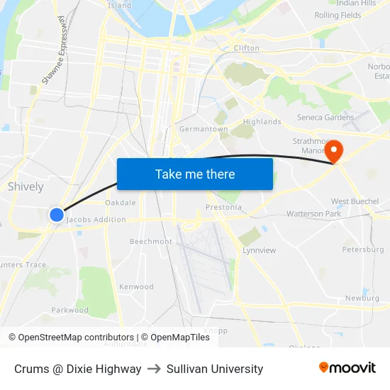 Crums @ Dixie Highway to Sullivan University map