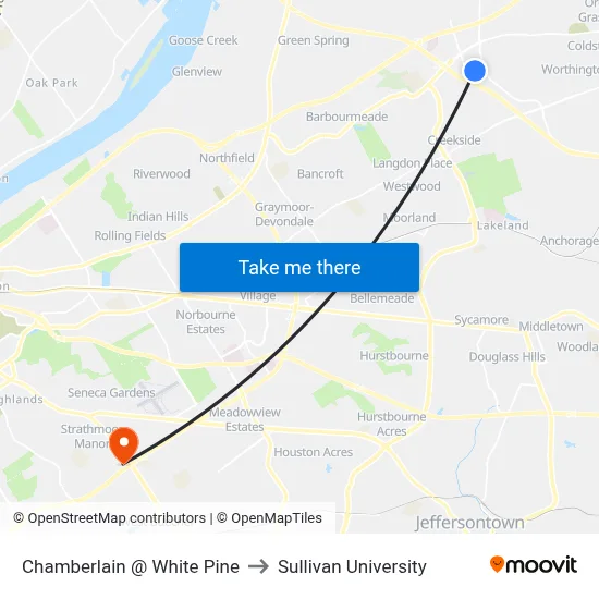 Chamberlain @ White Pine to Sullivan University map