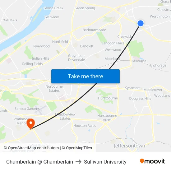 Chamberlain @ Chamberlain to Sullivan University map