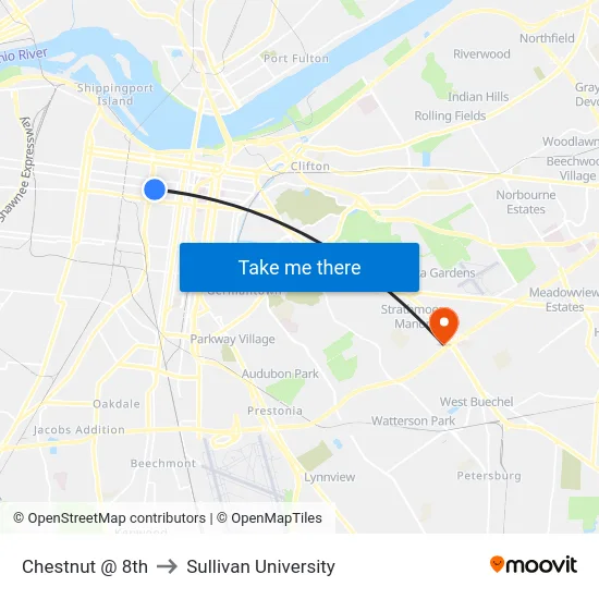 Chestnut @ 8th to Sullivan University map