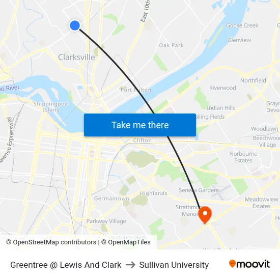 Greentree @ Lewis And Clark to Sullivan University map