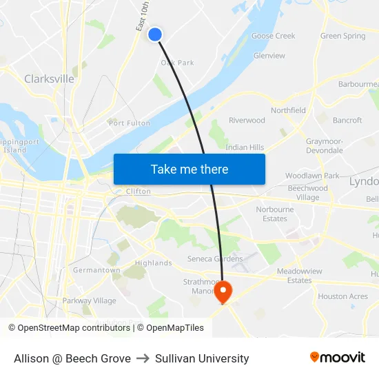 Allison @ Beech Grove to Sullivan University map