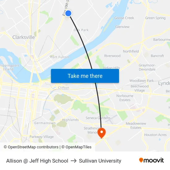 Allison @ Jeff High School to Sullivan University map