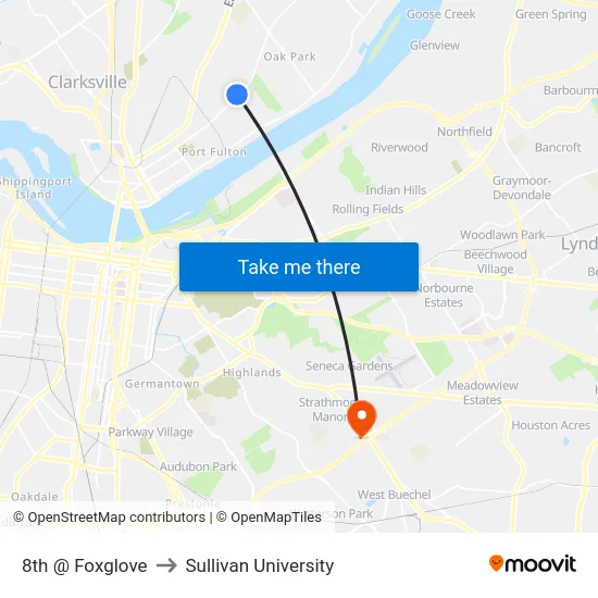8th @ Foxglove to Sullivan University map