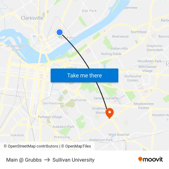 Main @ Grubbs to Sullivan University map