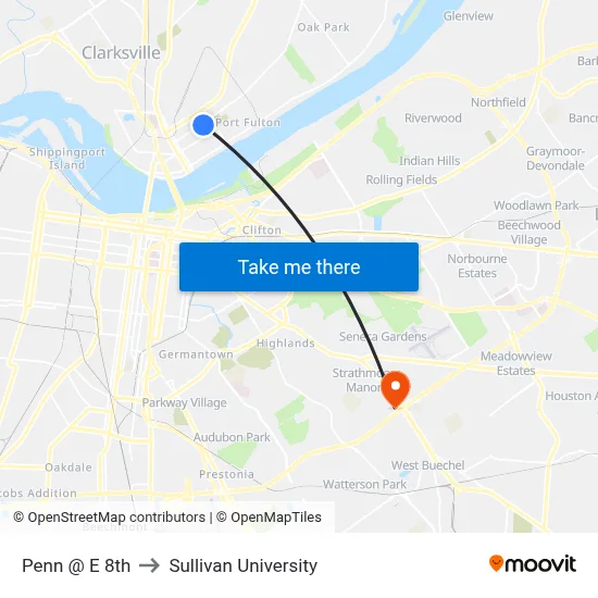 Penn @ E 8th to Sullivan University map