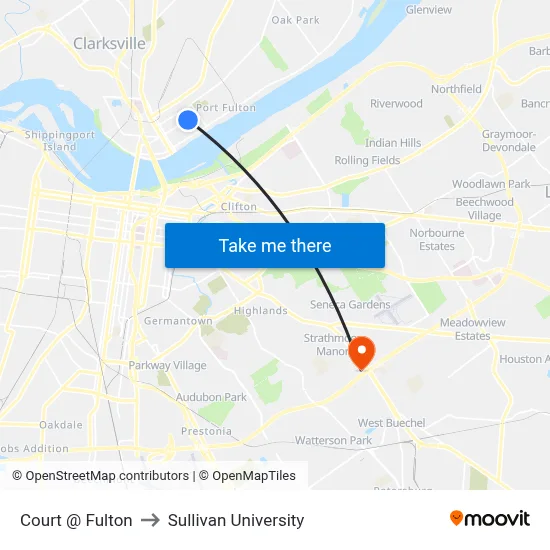 Court @ Fulton to Sullivan University map