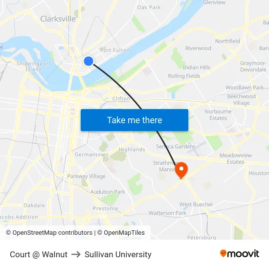Court @ Walnut to Sullivan University map