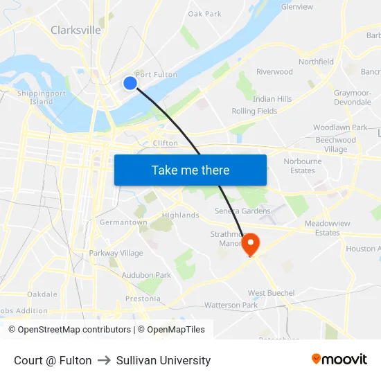 Court @ Fulton to Sullivan University map
