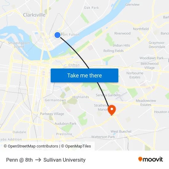 Penn @ 8th to Sullivan University map