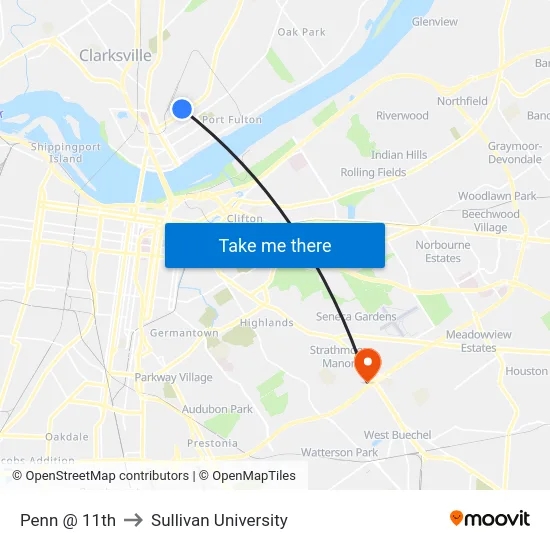 Penn @ 11th to Sullivan University map