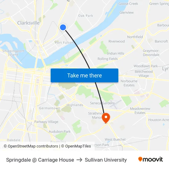 Springdale @ Carriage House to Sullivan University map
