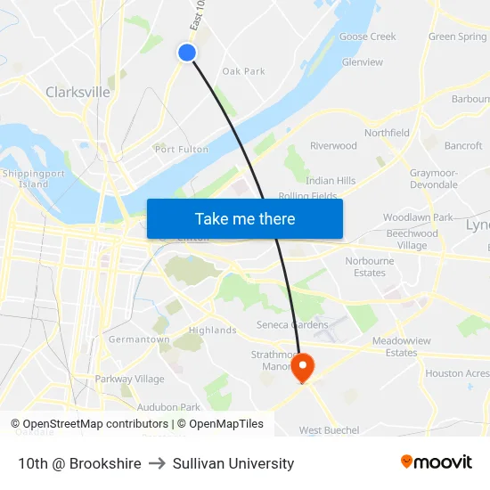 10th @ Brookshire to Sullivan University map
