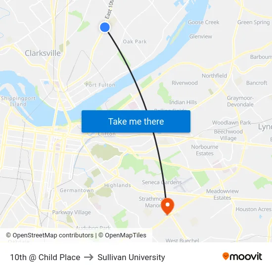 10th @ Child Place to Sullivan University map