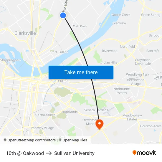 10th @ Oakwood to Sullivan University map