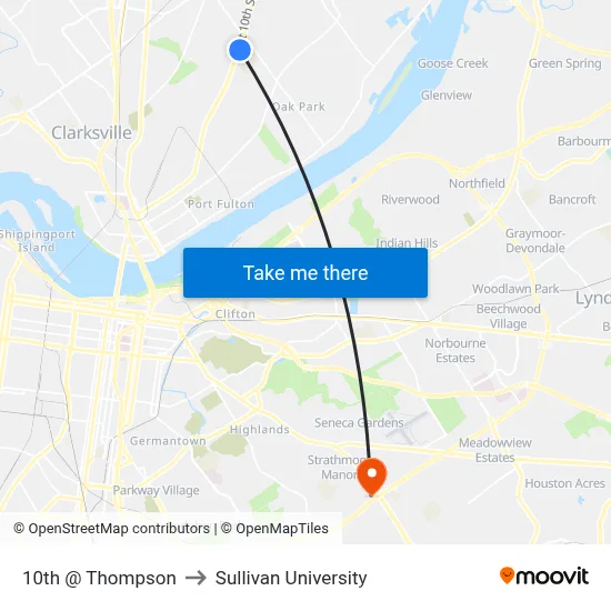 10th @ Thompson to Sullivan University map