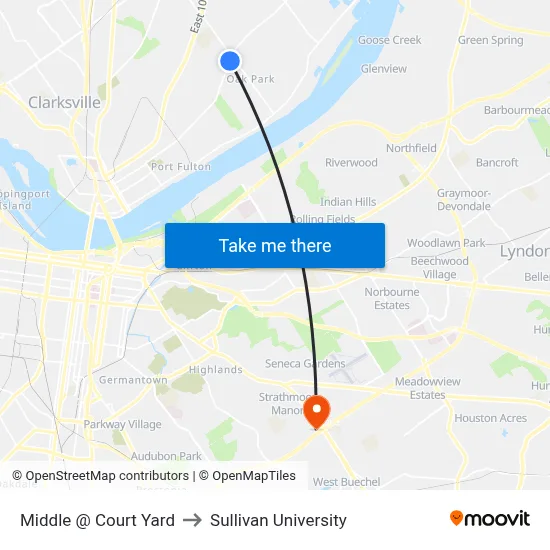 Middle @ Court Yard to Sullivan University map