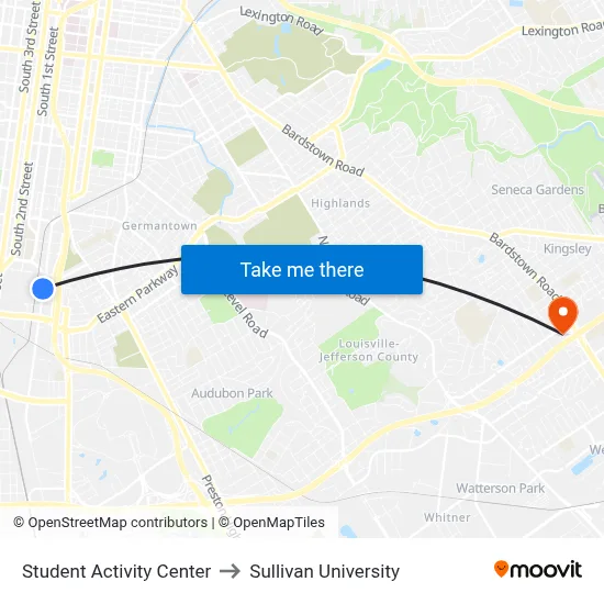 Student Activity Center to Sullivan University map