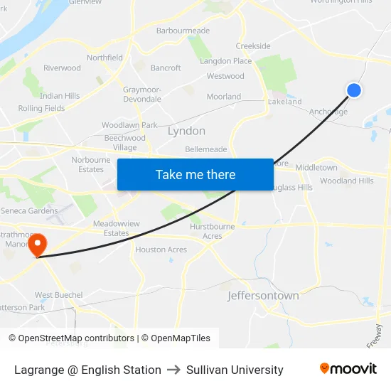 Lagrange @ English Station to Sullivan University map