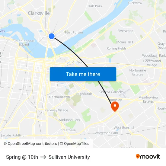 Spring @ 10th to Sullivan University map