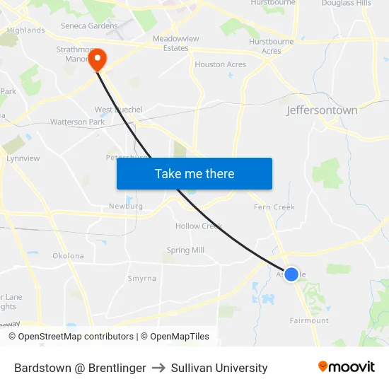 Bardstown @ Brentlinger to Sullivan University map