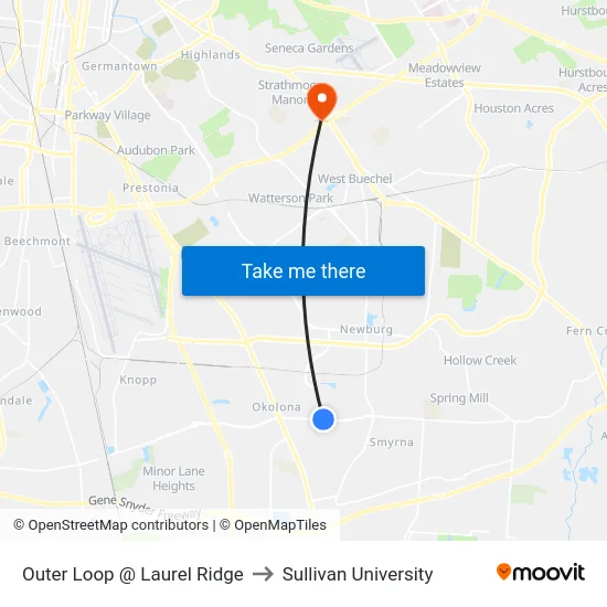 Outer Loop @ Laurel Ridge to Sullivan University map