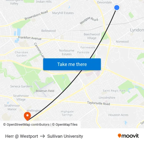 Herr @ Westport to Sullivan University map