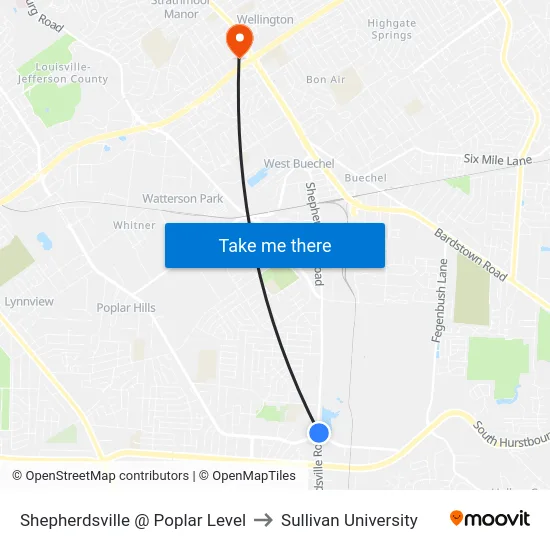 Shepherdsville @ Poplar Level to Sullivan University map