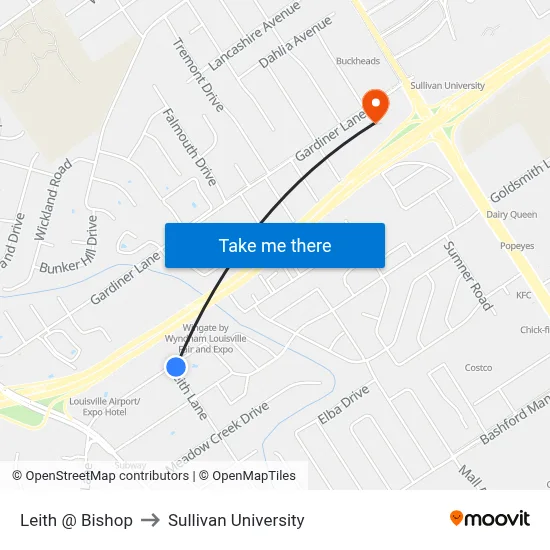 Leith @ Bishop to Sullivan University map