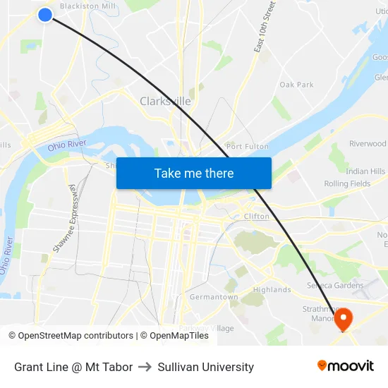 Grant Line @ Mt Tabor to Sullivan University map