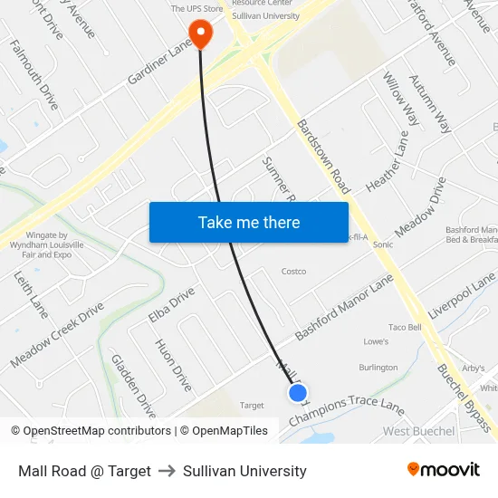 Mall Road @ Target to Sullivan University map