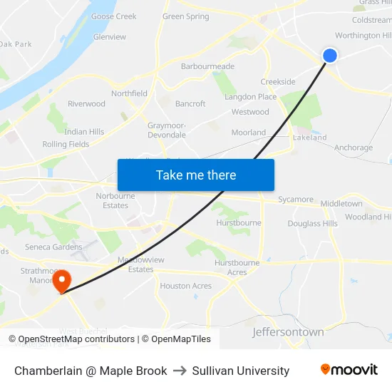 Chamberlain @ Maple Brook to Sullivan University map