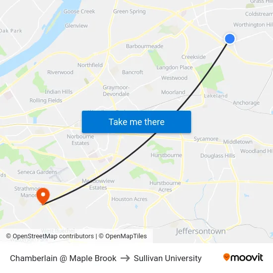 Chamberlain @ Maple Brook to Sullivan University map