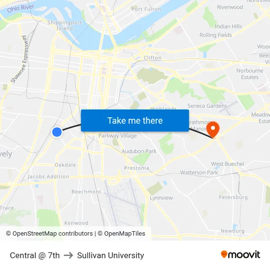Central @ 7th to Sullivan University map