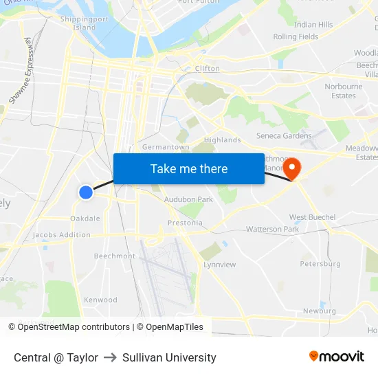 Central @ Taylor to Sullivan University map