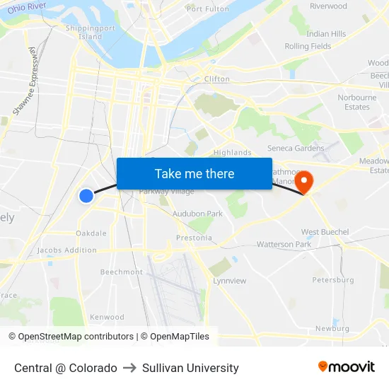 Central @ Colorado to Sullivan University map