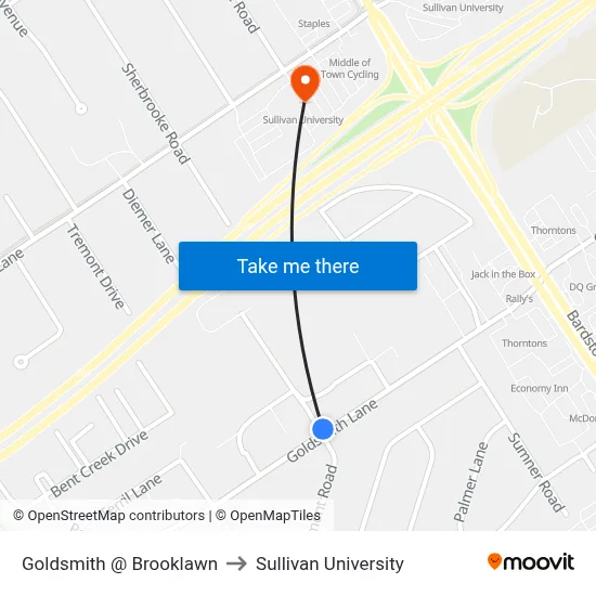 Goldsmith @ Brooklawn to Sullivan University map